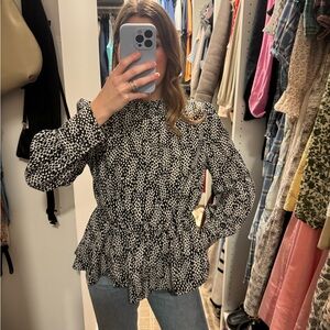 Black & White Patterned Button Up Blouse Top